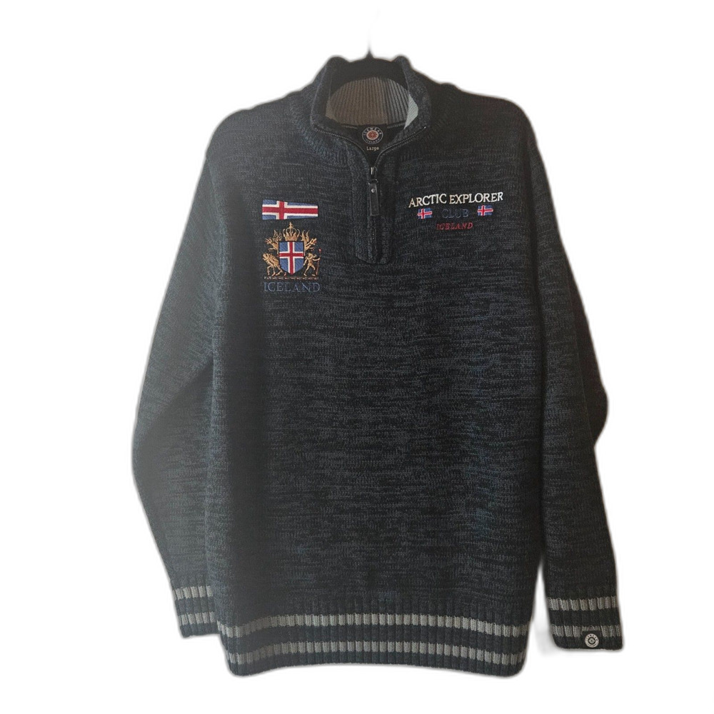 Icewear Icelandic Flag Thor Jumper Artic Explorer Club Men's Sz L Quarter Zip